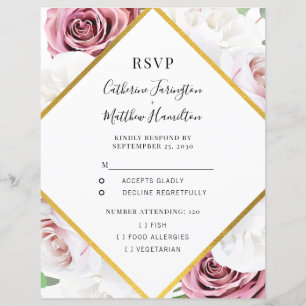 Budget Pink Rose Floral Geometric Frame RSVP Card