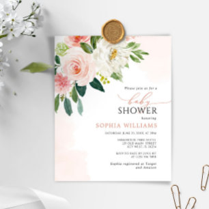 Budget  Pink Rose Flowers Baby Shower Invitation