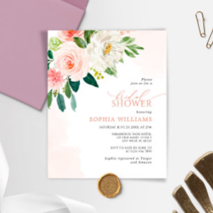 Budget Pink Rose Flowers Bridal Shower Invitation