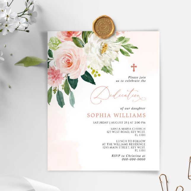 Budget Pink Rose Flowers Dedication Invitation (Creator Uploaded)