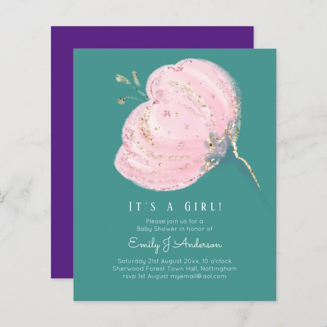 BUDGET Pink Rose Glitter Its A Girl Baby Shower (Front/Back)