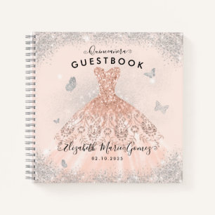 Budget Pink Rose Gold Dress Quinceanera Guestbook  Notebook