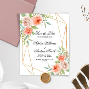 BUDGET Pink Rose & Gold Frame Save The Date