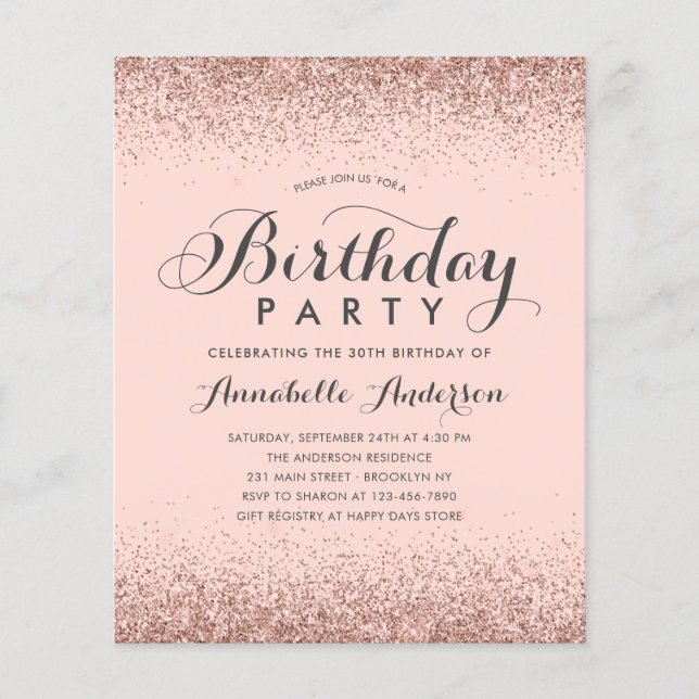 Budget Pink Rose Gold Glitter Any Age Birthday (Front)