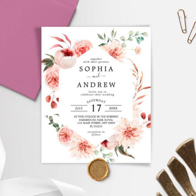 Budget Pink Rose & Peonies Wedding Invitation (Creator Uploaded)