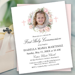 Budget Pink Rose Photo Floral First Holy Communion