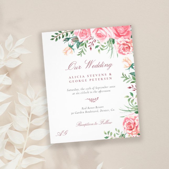 Budget pink roses elegant wedding invitation flyer (Creator Uploaded)