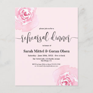 Budget Pink Roses Rehearsal Dinner Invitation