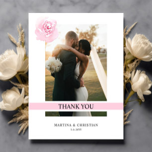Budget Pink Roses Wedding Thank you Flat Card