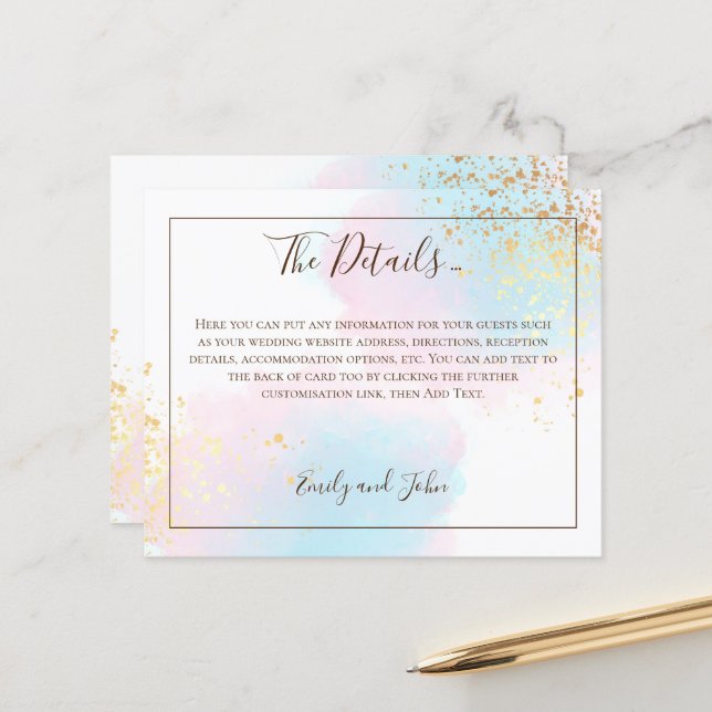 Budget Pink Teal Watercolor Gold Wedding Details (Front/Back In Situ)
