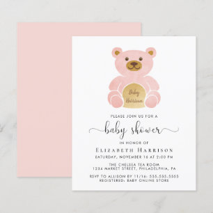 Budget Pink Teddy Bear Baby Girl Shower Invitation