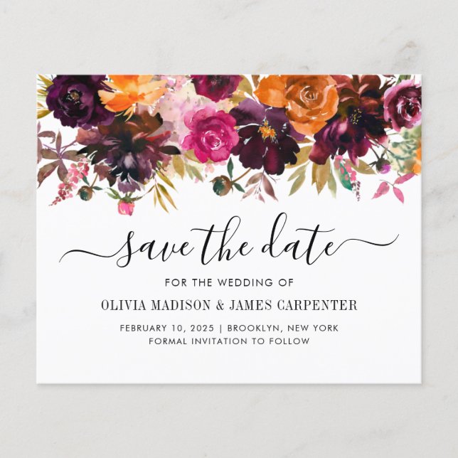 Budget Pink Terracotta Mauve Floral Save the Date (Front)