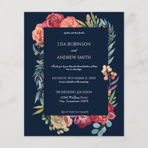 Budget Pink Tropical Floral Navy V1 Wedding Flyer