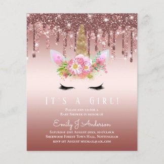 BUDGET Pink Unicorn Baby Shower Dripping Glitter