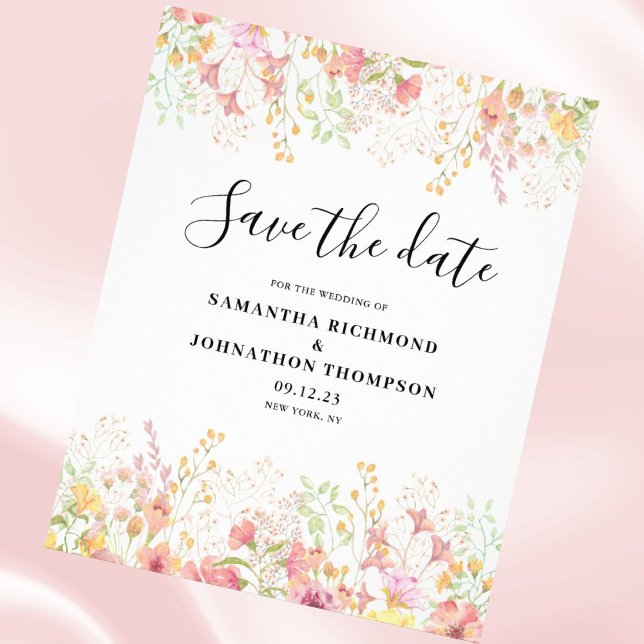 Budget Pink Watercolor Floral Save The Date  Flyer (Creator Uploaded)