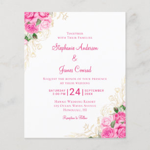 Budget Pink Watercolor Floral Wedding Invitation