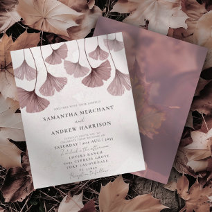 Budget Pink Watercolor Ginkgo Wedding Invitation