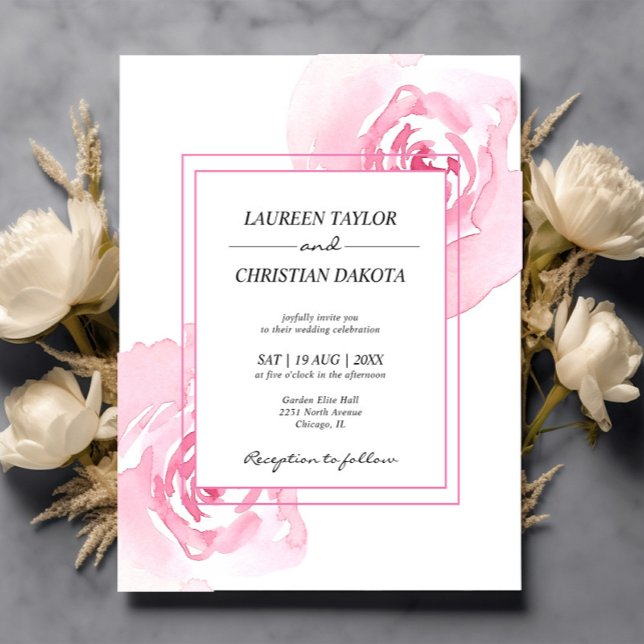 Budget Pink Watercolor Roses  Wedding Invitation (Creator Uploaded)