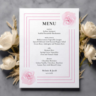Budget Pink Watercolor Roses wedding Menu