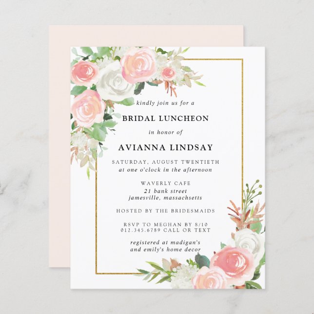 Budget Pink White Floral Bridal Luncheon (Front/Back)