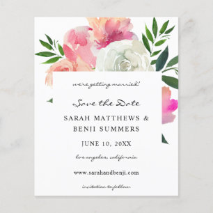Budget Pink & White Grey Floral Save the Date V2 Flyer
