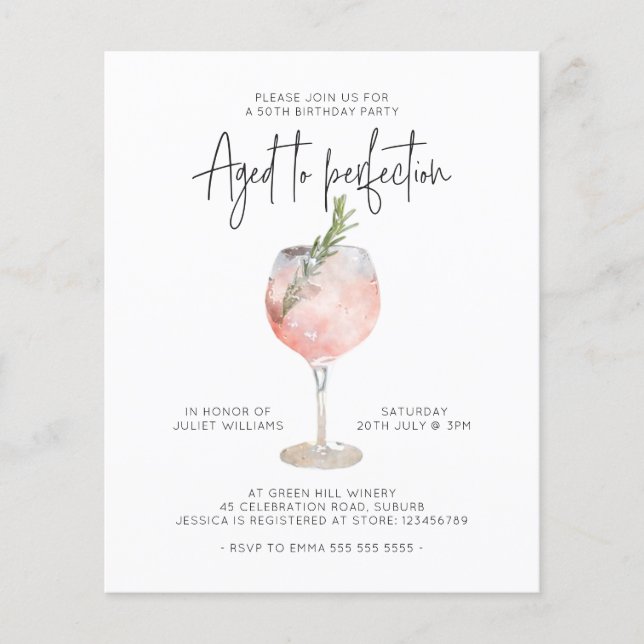 Budget Pink Wine Aged to Perfection 50th Birthday  Flyer (Front)