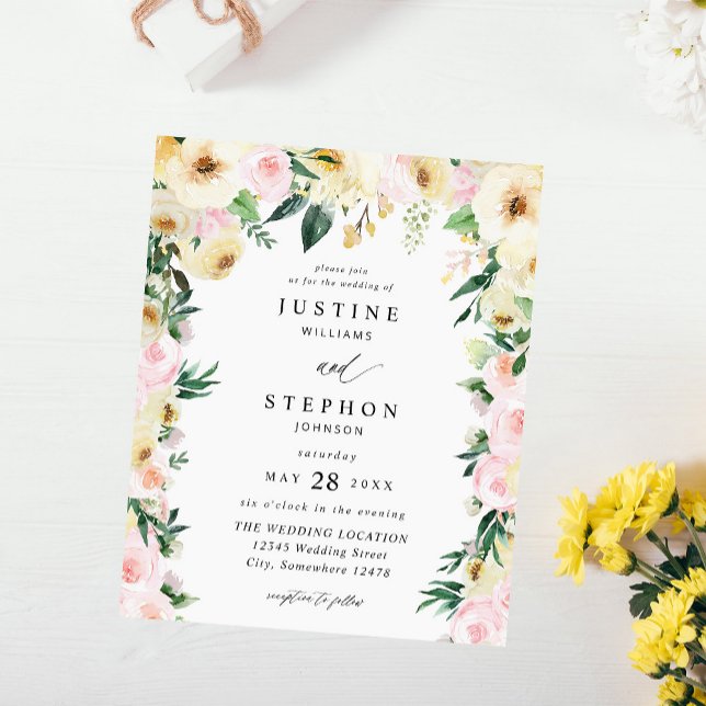 Budget Pink & Yellow Floral Wedding  Flyer (Creator Uploaded)