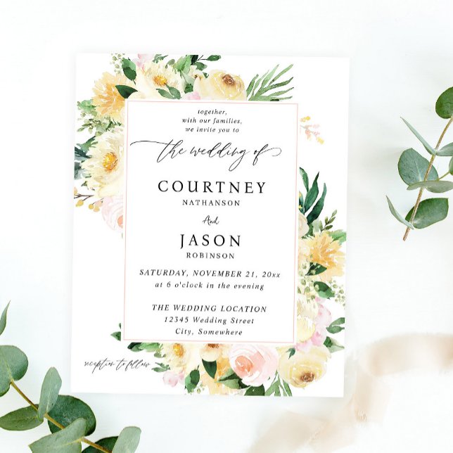 Budget Pink & Yellow Floral Wedding Flyer (Creator Uploaded)