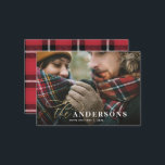 budget plaid backer 1 photo Christmas Holiday Card<br><div class="desc">With elegant gold effect script text,  bold typography and plaid backer the holiday photo card is sure to create the right impression. spread festive cheer for christmas and new year</div>