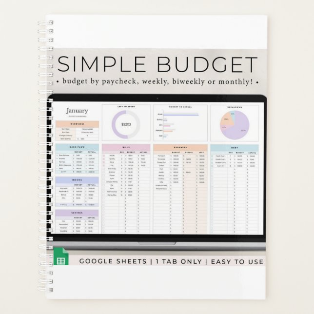 Budget Planner for Google Sheets, Monthly Budget  (Front)