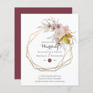 Budget plum Blush Pink Floral Wedding Invites