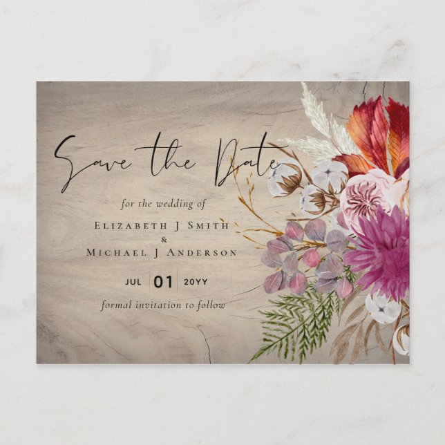 BUDGET Plum Cinnamon Wedding Fall Florals Postcard (Front)