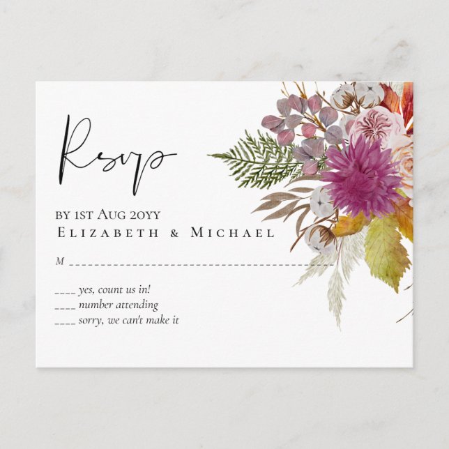 BUDGET Plum Cinnamon Wedding Fall Florals Postcard (Front)