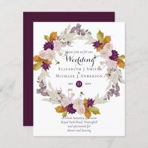 Budget Plum Ginger Wreath Wedding Invites