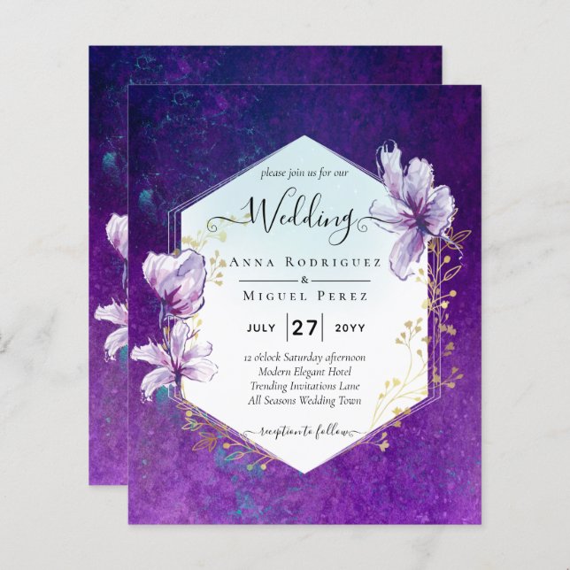 Budget Plum Purple Floral Wedding  (Front/Back)