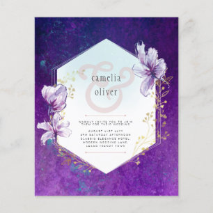 Budget Plum Purple Floral Wedding Invite Flyer