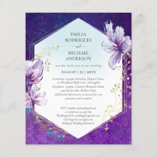 Budget Plum Purple Floral Wedding Invite Flyer
