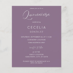Budget Plum Purple MOD Callig Quinceanera Ceremony Flyer
