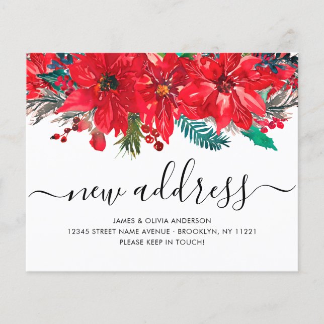 Budget Poinsettia New Address Holiday Moving Card (Front)