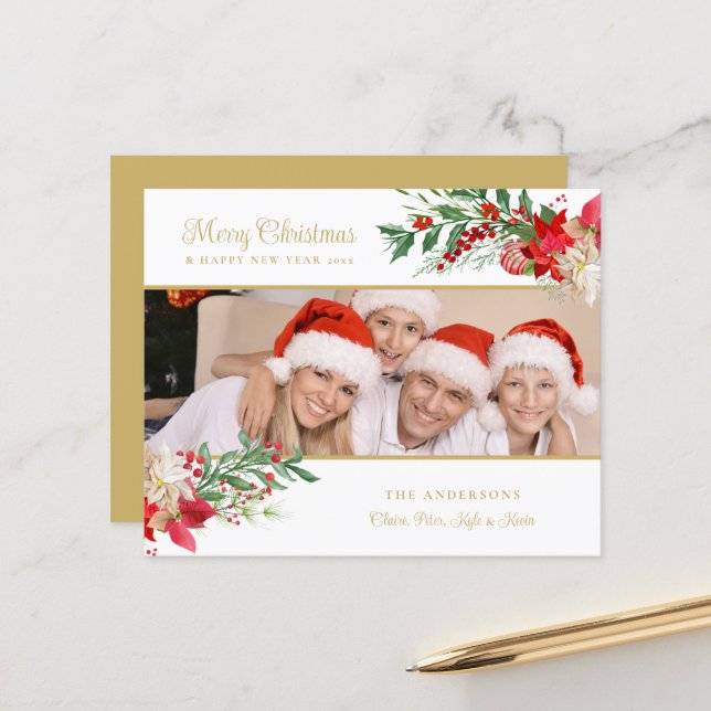 Budget Poinsettias Photo Classic Merry Christmas (Front/Back In Situ)