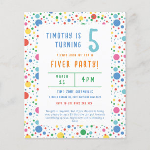 Budget Pokadot Fiver Party Birthday Invitation Flyer