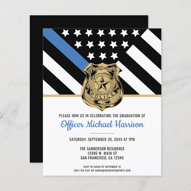 Budget Police Academy Graduation Party Invitation (Front/Back)