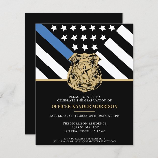 Budget Police Academy Graduation Party Invitation (Front/Back)