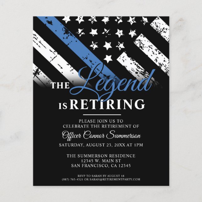 Budget Police Blue Line Law Enforcement Retirement Flyer (Front)