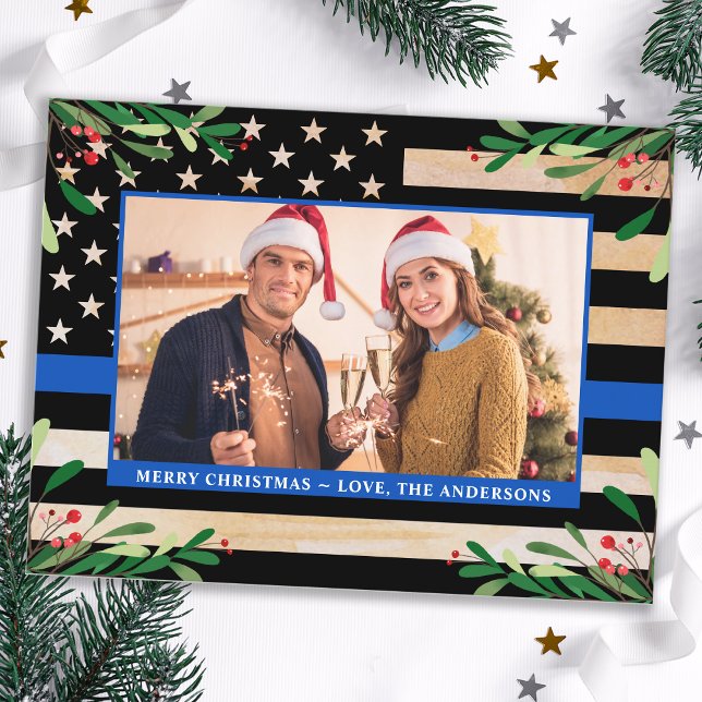  Budget Police Christmas Custom Blue Flag Photo  Postcard (Creator Uploaded)