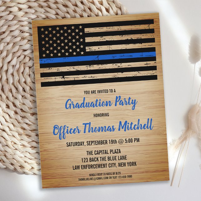 Budget Police Graduation Invitation Thin Blue Line (Creator Uploaded)