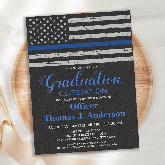 Budget Police Graduation Thin Blue Line Invitation (Creator Uploaded)