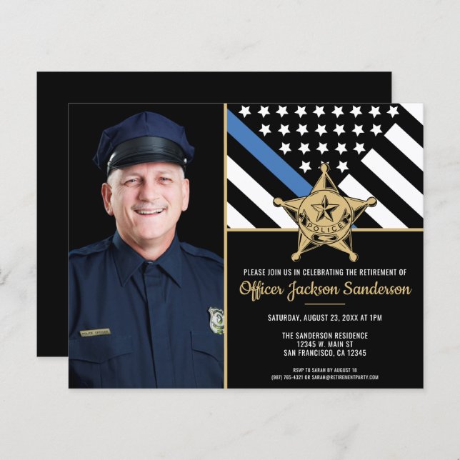 Budget Police Officer Photo Retirement Invitation (Front/Back)