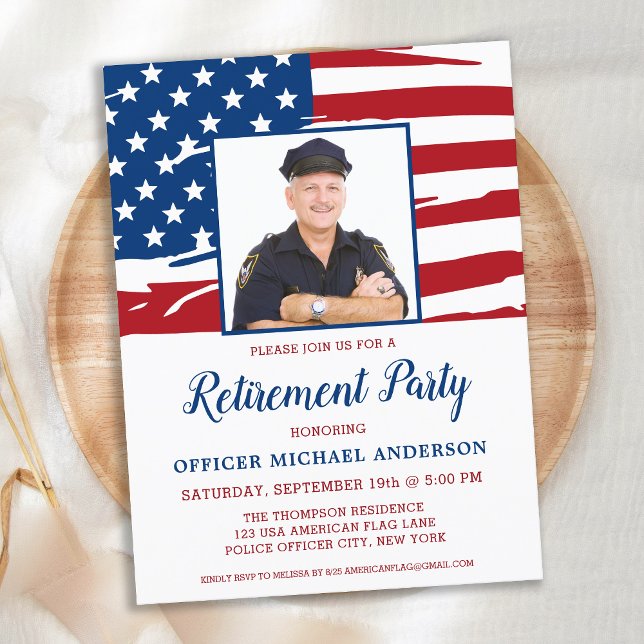 Budget Police Retirement American Flag Invitation (Creator Uploaded)