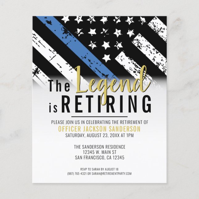 Budget Police Retirement Blue Line Invitation Flyer (Front)